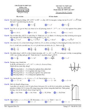 Đề thi thử Tốt nghiệp THPT môn Toán - Mã đề 1201 - Năm học 2020-2021 (Có đáp án)